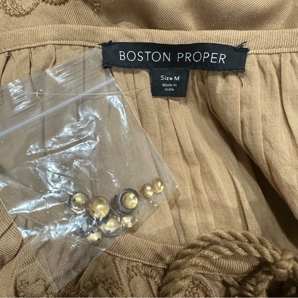 Boston Proper Boho Embroidered Top Or Mini Dress SZ Medium Camel Beaded NWOT - Picture 2 of 9
